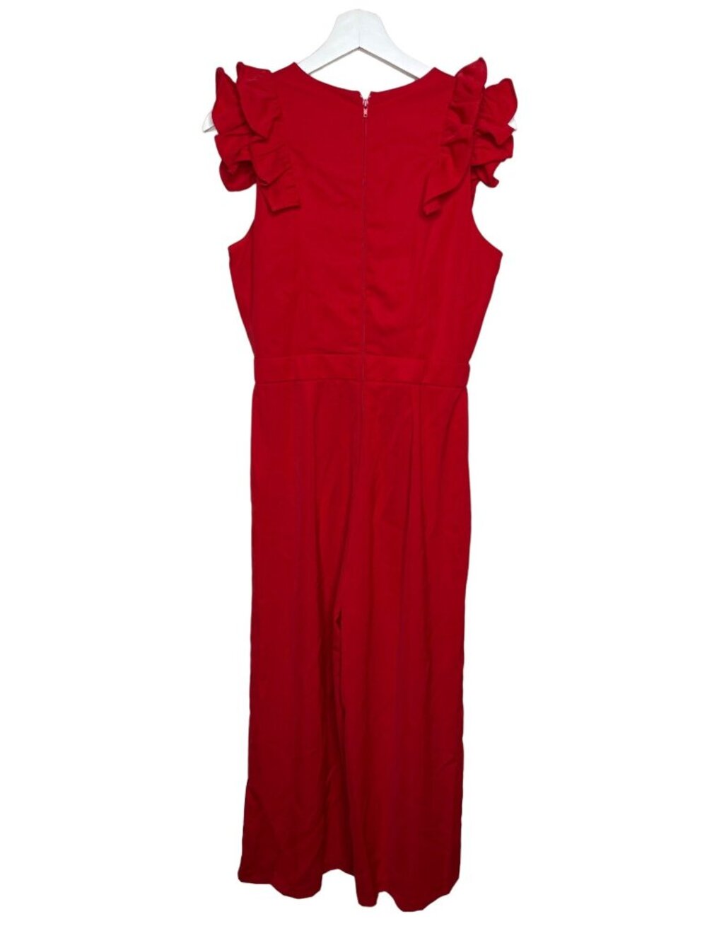 Gianni Bini Womens Small Red Ruffle Wide Leg Jumpsuit V Neck Party - Picture 2 of 9